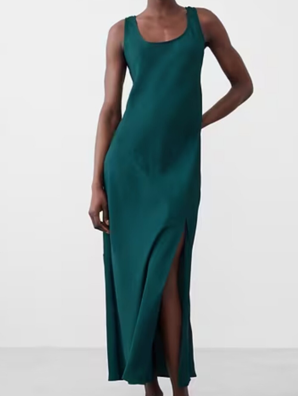 Teal Green Slip Dress Satin Maxi Banana Republic Size Medium Silky Twill Slit